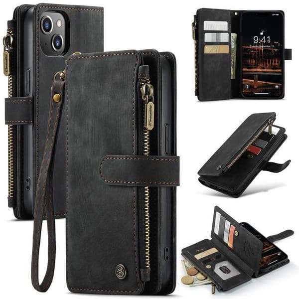 CASEME iPhone 14 Plånboksfodral C30 Zipper - Svart