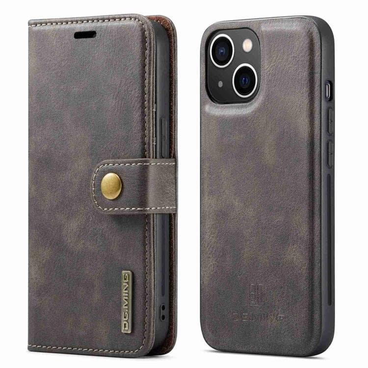 DG.MING iPhone 14 Plånboksfodral Split Detachable Flip - Grå