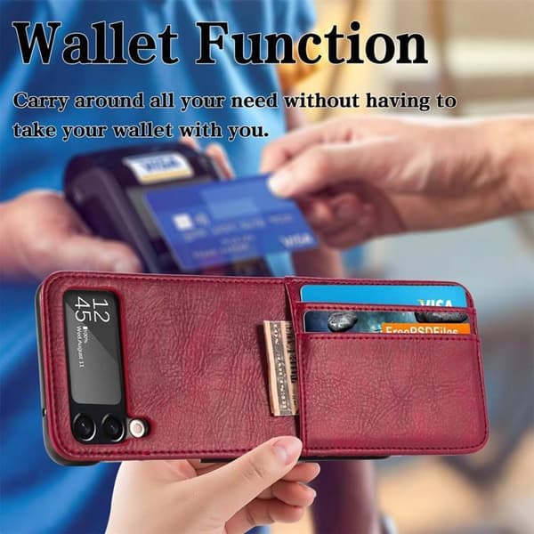 Galaxy Z Flip 4 Plånboksfodral Portable Folding - Röd