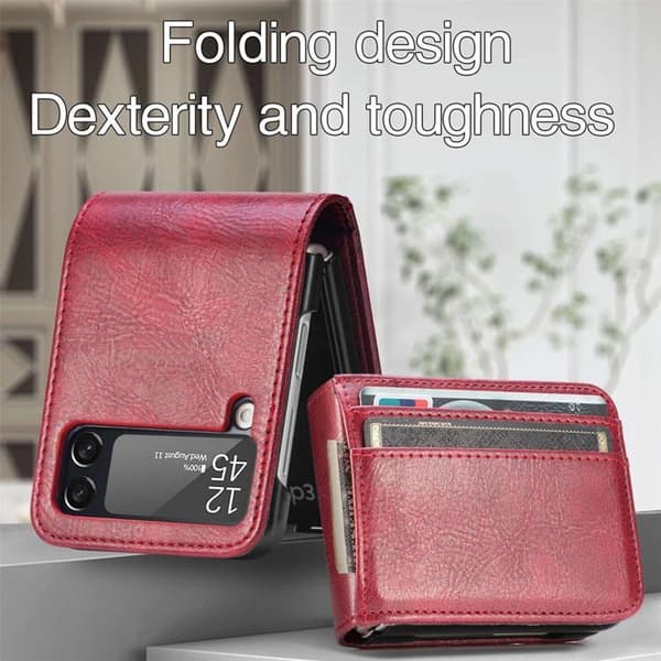 Galaxy Z Flip 4 Plånboksfodral Portable Folding - Röd