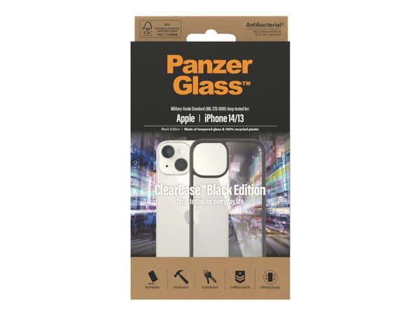 PanzerGlass HardCase - Black Edition - baksidesskydd för mobiltelefon - härdat glas, 100 % återvunnen plast - svart, transparent - för Apple iPhone 1
