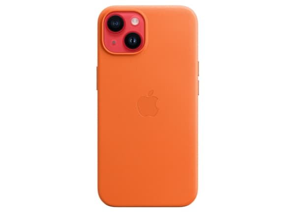 Apple - Baksidedeksel for mobiltelefon - MagSafe-samsvar - lær - oransje - for iPhone 14