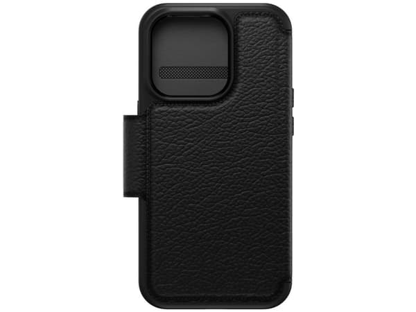 OtterBox Strada Series - Lommebok for mobiltelefon - MagSafe-samsvar - lær, polykarbonat, metallås - skyggesvart - for Apple iPhone 14 Pro
