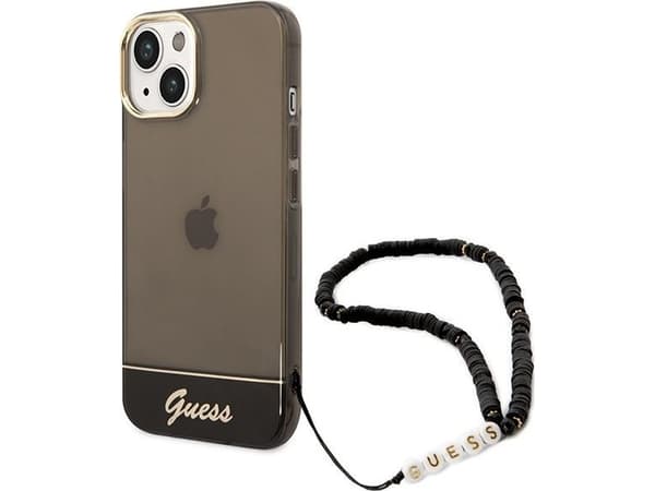 Kotelo Guess GUHCP14MHGCOHK iPhone 14 Plus 6.7 tuuman musta/musta kova kotelo läpinäkyvä helmiäishihna
