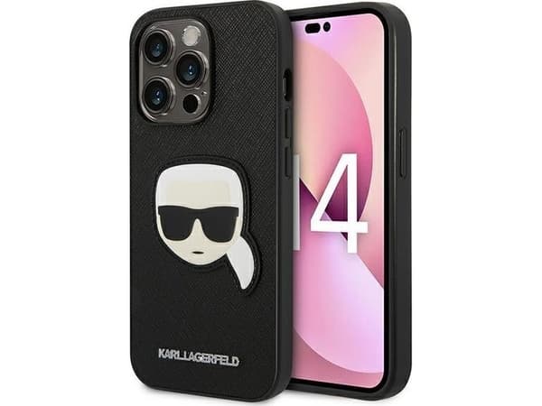 Karl Lagerfeld Karl Lagerfeld Karl Lagerfeld KLHCP14XSAPKHK iPhone 14 Pro Max 6.7 tuuman musta/musta kovakotelo Saffiano Karl Head Patch