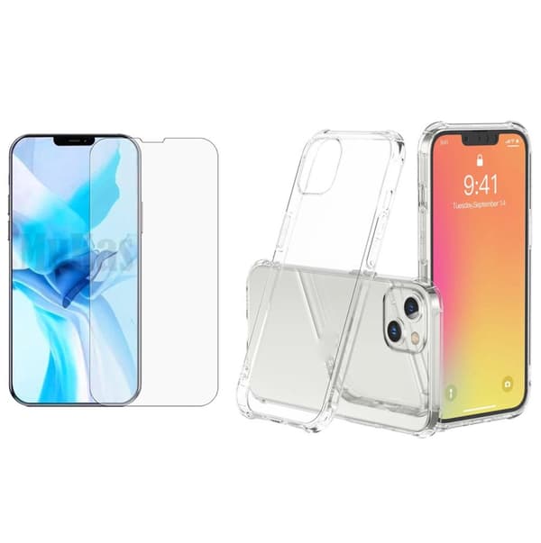 iPhone 14 - 1 Set St�td�mpande Silikonskal med Sk�rmskydd