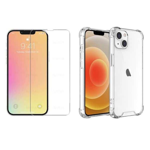 iPhone 14 - 1 Set St�td�mpande Silikonskal med Sk�rmskydd
