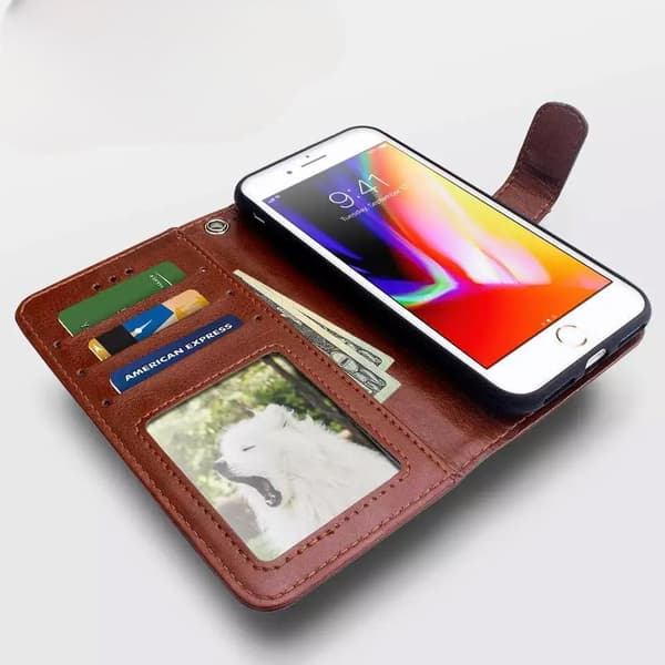 Lommebokveske 'iPhone 14 Plus' i skinn med sterk magnet avtakbar