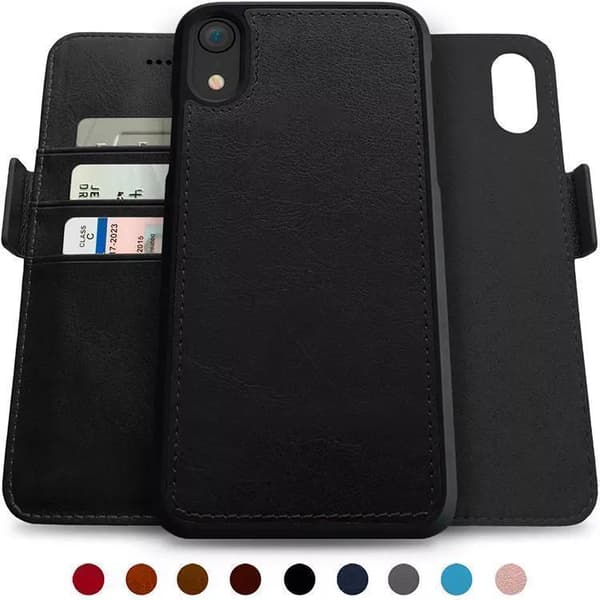 Lommebokveske 'iPhone 14 Plus' i skinn med sterk magnet avtakbar