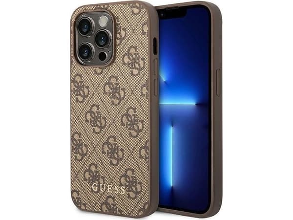 Originalt frontpaneldeksel GUESS GUHCP14XG4GFBR for iPhone 14 PRO MAX (4G gulllogo / brun)