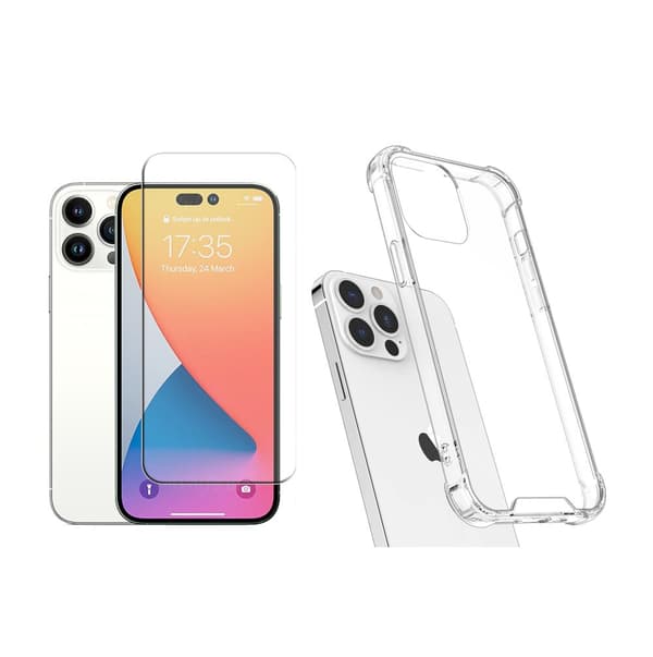 iPhone 14 Pro Max 1 Set Stötdämpande Silikonskal med Skärmskydd
