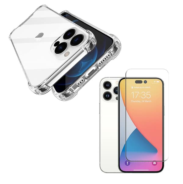 iPhone 14 Pro Max 1 Set Stötdämpande Silikonskal med Skärmskydd