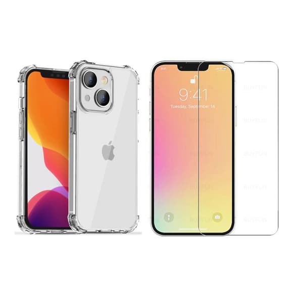 iPhone 14 Plus - 1 Set Stötdämpande Silikonskal med Skärmskydd