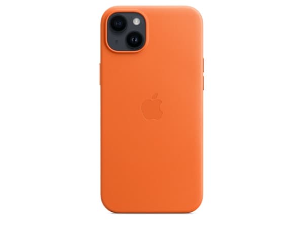 Apple - Baksidesskydd för mobiltelefon - MagSafe-kompatibilitet - läder - orange - för iPhone 14 Plus