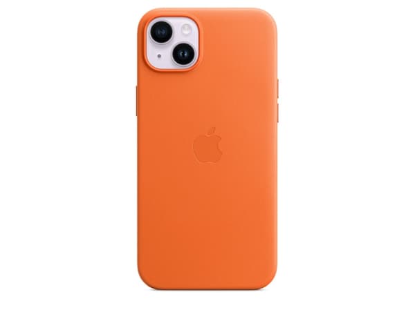 Apple - Baksidesskydd för mobiltelefon - MagSafe-kompatibilitet - läder - orange - för iPhone 14 Plus