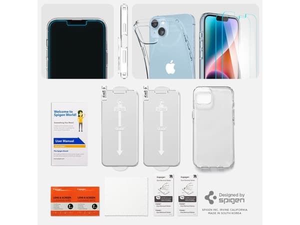 Spigen Crystal Pack - Kotelo + 2 x lasi iPhone 14 Plus -puhelimelle (läpinäkyvä)