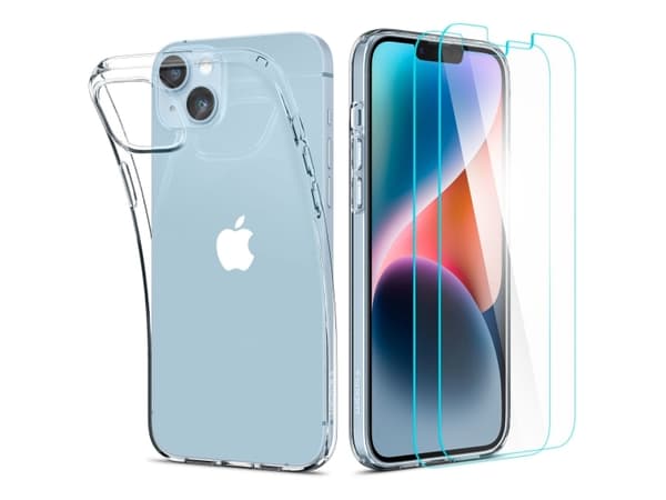 Spigen Crystal Pack - Kotelo + 2 x lasi iPhone 14 Plus -puhelimelle (läpinäkyvä)