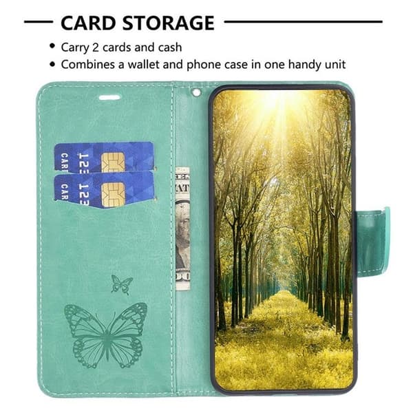 iPhone 14 Plus Plånboksfodral Butterfly Imprinted - Turkos