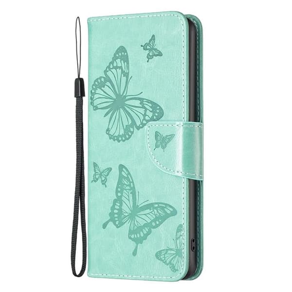 iPhone 14 Plus Plånboksfodral Butterfly Imprinted - Turkos