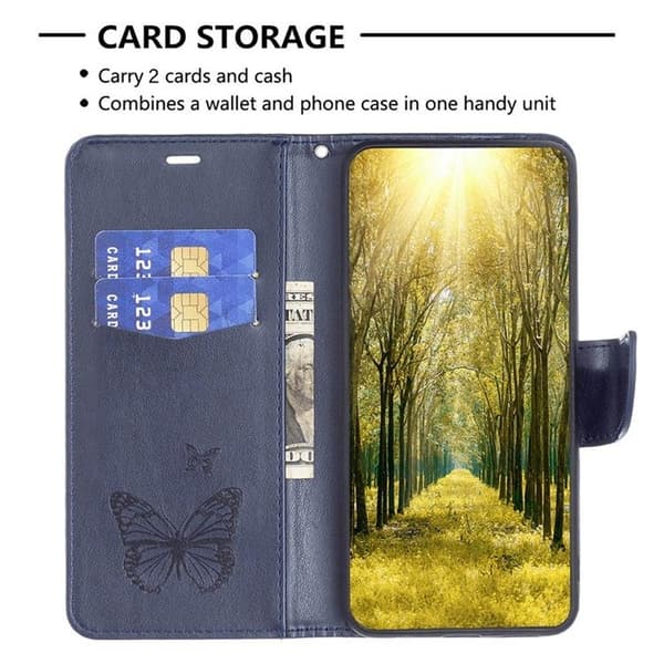 iPhone 14 Plus Plånboksfodral Butterfly Imprinted - Mörkblå