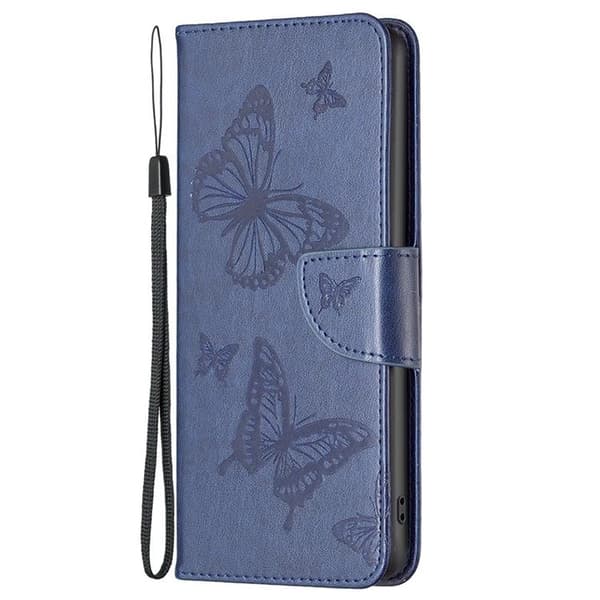 iPhone 14 Plus Plånboksfodral Butterfly Imprinted - Mörkblå