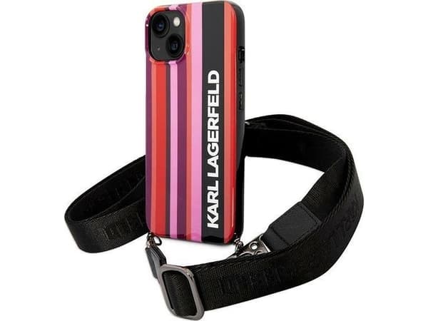 Karl Lagerfeld KLHCP14SSTSTP iPhone 14 / 15 / 13 6.1" hardcase pink Color Stripes Strap