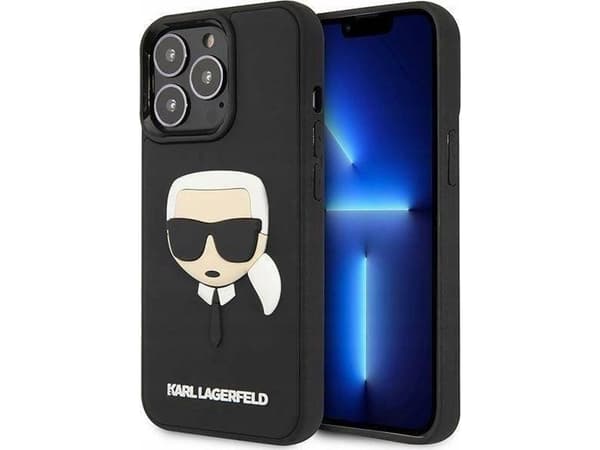 Karl Lagerfeld KLHCP14LKH3DBK iPhone 14 Pro 6.1 svart / svart hårt fodral 3D Gummi Karl`s Head