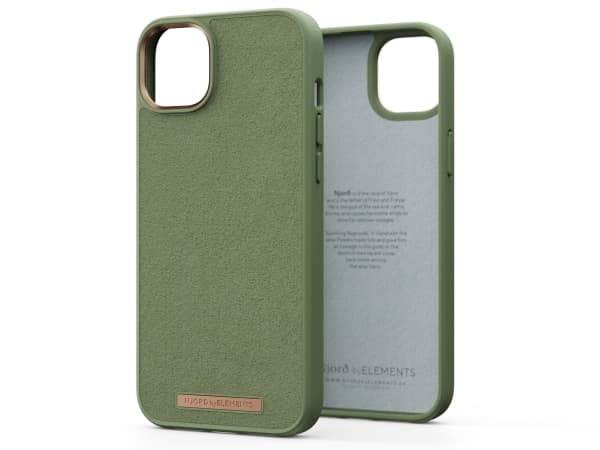 Njorð byELEMENTS Suede Comfort+ - Baksidedeksel for mobiltelefon - MagSafe-samsvar - semsket, 100 % resirkulert plast - oliven - for Apple iPhone 14
