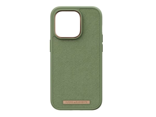 Njorð byELEMENTS Suede Comfort+ - Baksidedeksel for mobiltelefon - MagSafe-samsvar - semsket, 100 % resirkulert plast - oliven - for Apple iPhone 14