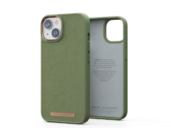 Njorð byELEMENTS - Baksidedeksel for mobiltelefon - MagSafe-samsvar - plastikk, Comfort+ suede - oliven - for Apple iPhone 14