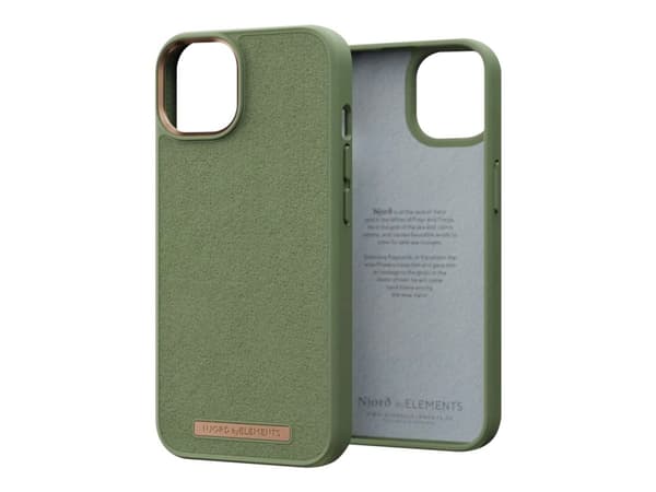 Njorð byELEMENTS - Baksidedeksel for mobiltelefon - MagSafe-samsvar - plastikk, Comfort+ suede - oliven - for Apple iPhone 14