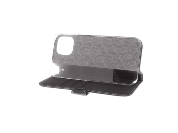 Insmat Exclusive Flip Case - Vikbart fodral för mobiltelefon - genuint läder, polykarbonat, bomullssömmar, kartong+papper - svart - för Apple iPhone