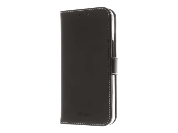 Insmat Exclusive Flip Case - Vikbart fodral för mobiltelefon - genuint läder, polykarbonat, bomullssömmar, kartong+papper - svart - för Apple iPhone