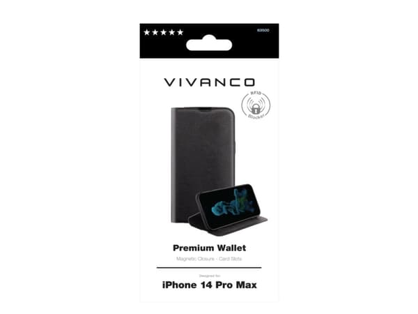Vivanco Premium-esite Apple iPhone 14 Pro Max Sort Standerfunktion -lajitteluohjelma
