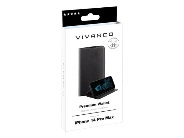 Vivanco Premium-esite Apple iPhone 14 Pro Max Sort Standerfunktion -lajitteluohjelma