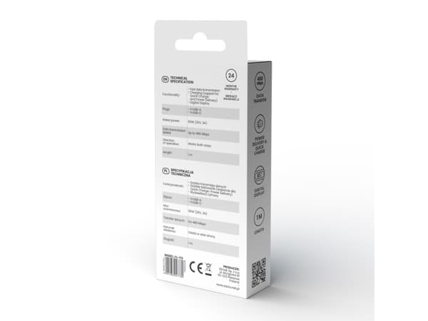 SAVIO CL-172 USB-USB-C 1m kaapeli, jossa on digitaalinen näyttö