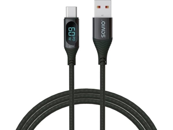 SAVIO CL-172 USB-USB-C 1m kaapeli, jossa on digitaalinen näyttö