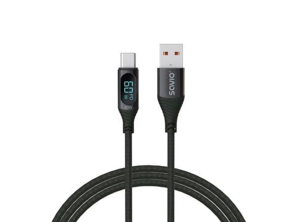 SAVIO CL-172 USB-USB-C 1m kaapeli, jossa on digitaalinen näyttö