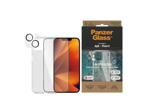 PanzerGlass™ | 3-i-1 skyddspaket - skyddsväska väska sidoskydd för mobiltelefon | för Apple iPhone 14