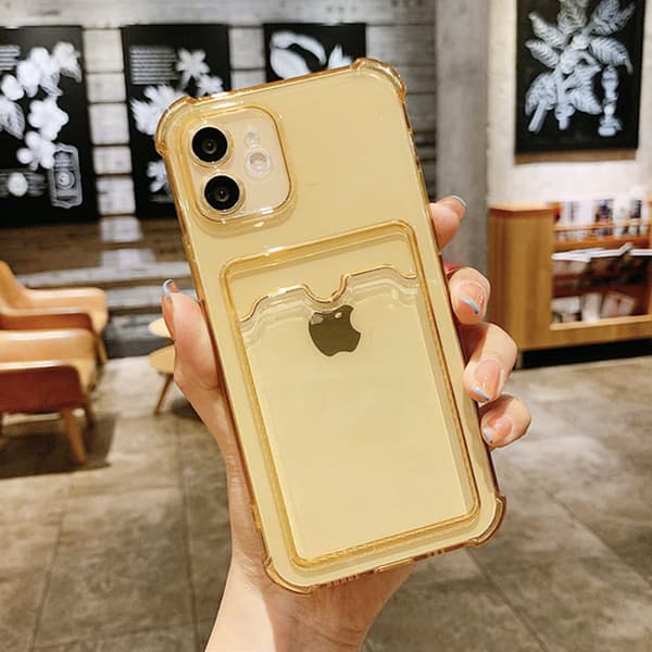 iPhone 12 Pro Stöttåligt Skal med Korthållare - Gul