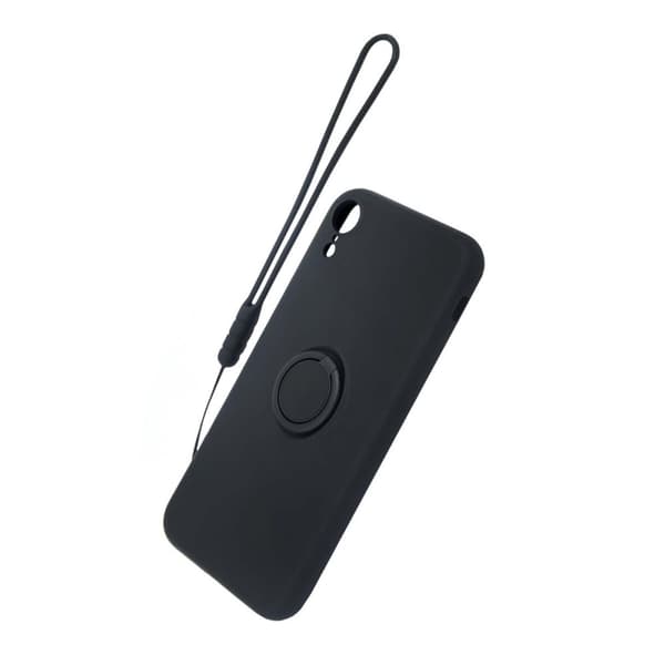iPhone XR Silikonskal med Ringhållare och Handrem - Svart