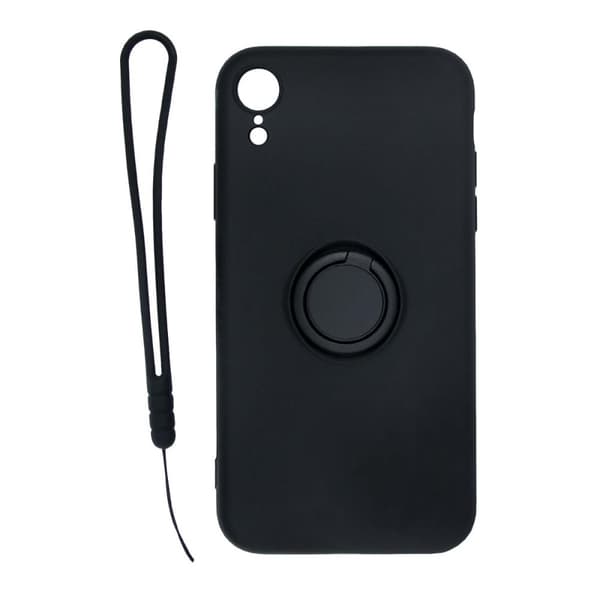 iPhone XR Silikonskal med Ringhållare och Handrem - Svart