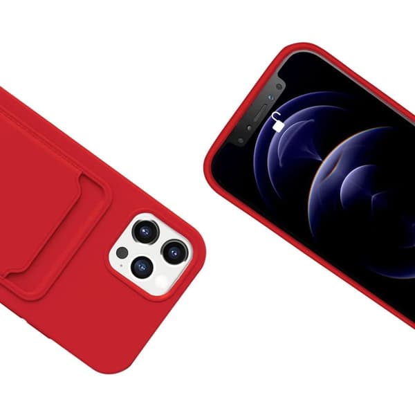 iPhone 12/12 Pro Silikonskal med Korthållare - Röd