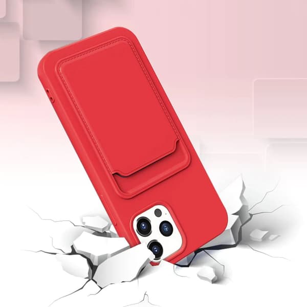 iPhone 12/12 Pro Silikonskal med Korthållare - Röd