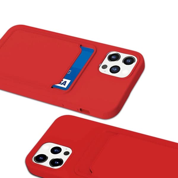iPhone 12/12 Pro Silikonskal med Korthållare - Röd