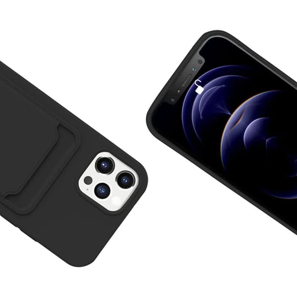iPhone 12/12 Pro Silikonskal med Korthållare - Svart