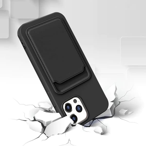 iPhone 12/12 Pro Silikonskal med Korthållare - Svart