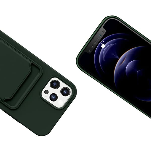 iPhone 12/12 Pro Silikonskal med Korthållare - Militärgrön
