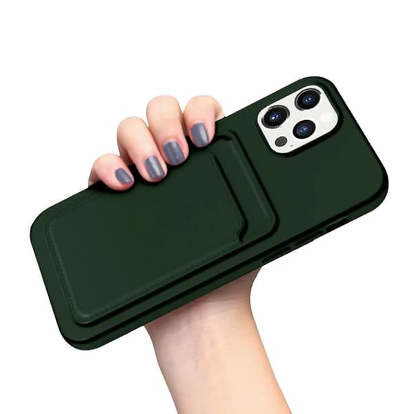 iPhone 12/12 Pro Silikonskal med Korthållare - Militärgrön