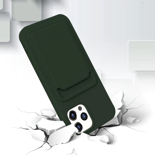 iPhone 12/12 Pro Silikonskal med Korthållare - Militärgrön